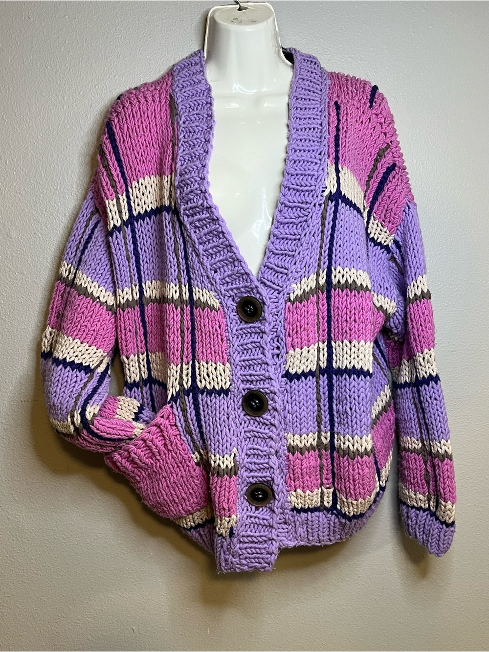 Natasha Zinko Pink and Lavender Striped Oversized Cardigan - Picture 4 of 8
